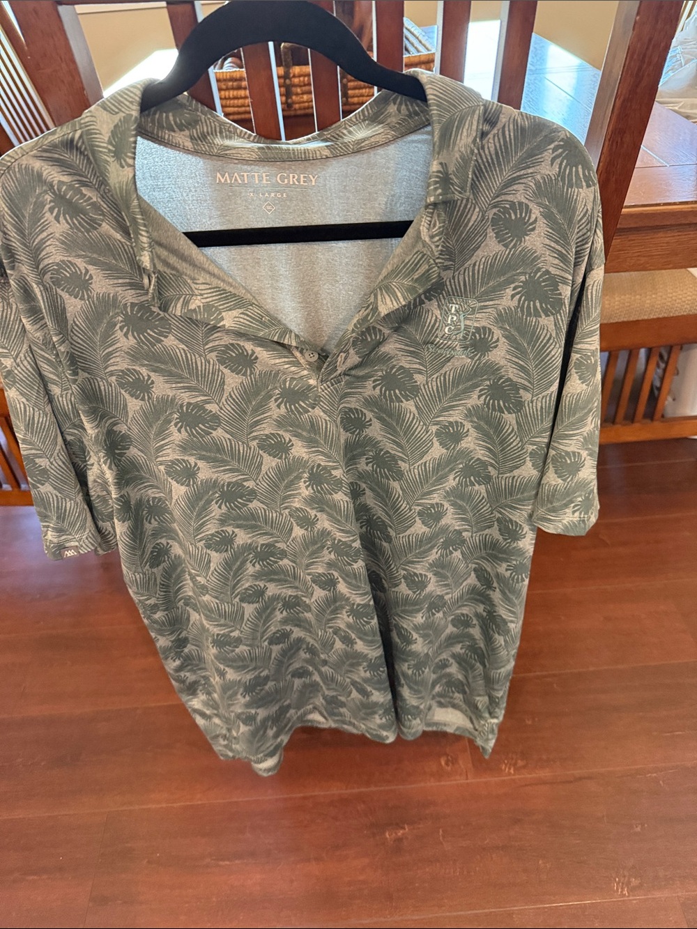 Matte Grey Men's Palm-Print Polo Shirt in Green TPC golf course